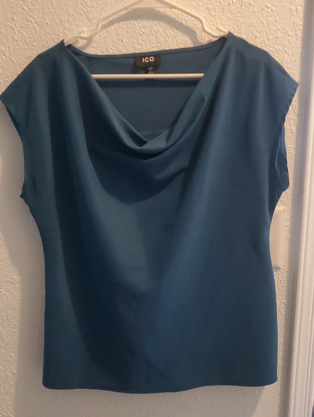 ICO Teal Cowl Neck Blouse for Women